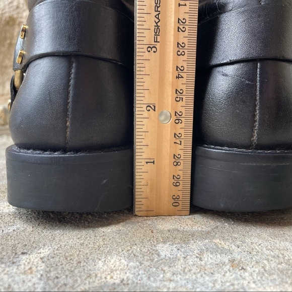 Rare Tory Burch Moto Boot Black Gold Leather Ronnie Biker Lug Sole Womens 7.5 - Picture 4 of 14